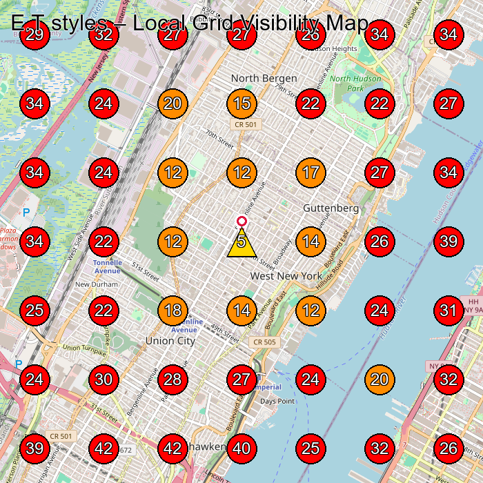 E.T styles GeoGrid visibility map for Hair Salon in Guttenberg